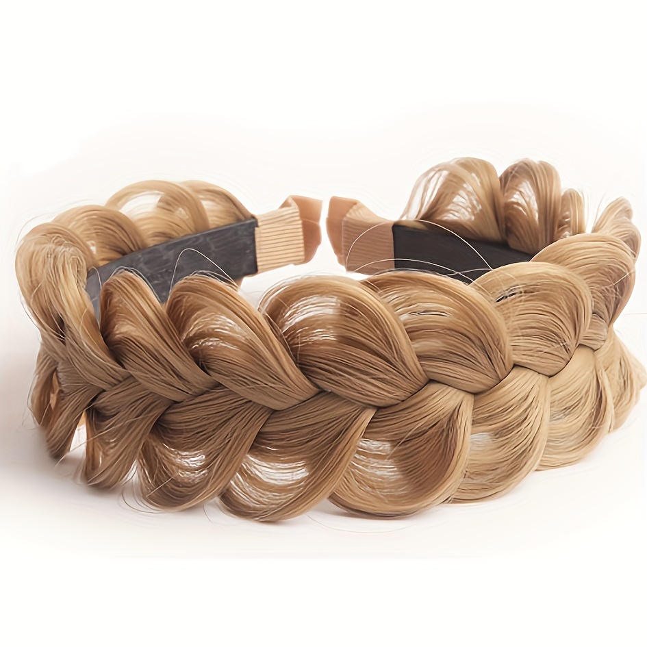 

1pc Chic Bohemian Style Braided Wig Headband For Women - Non-slip Teeth, Sweet Fashion Synthetic Hair Accessory In Blonde Tones, Hair Wig