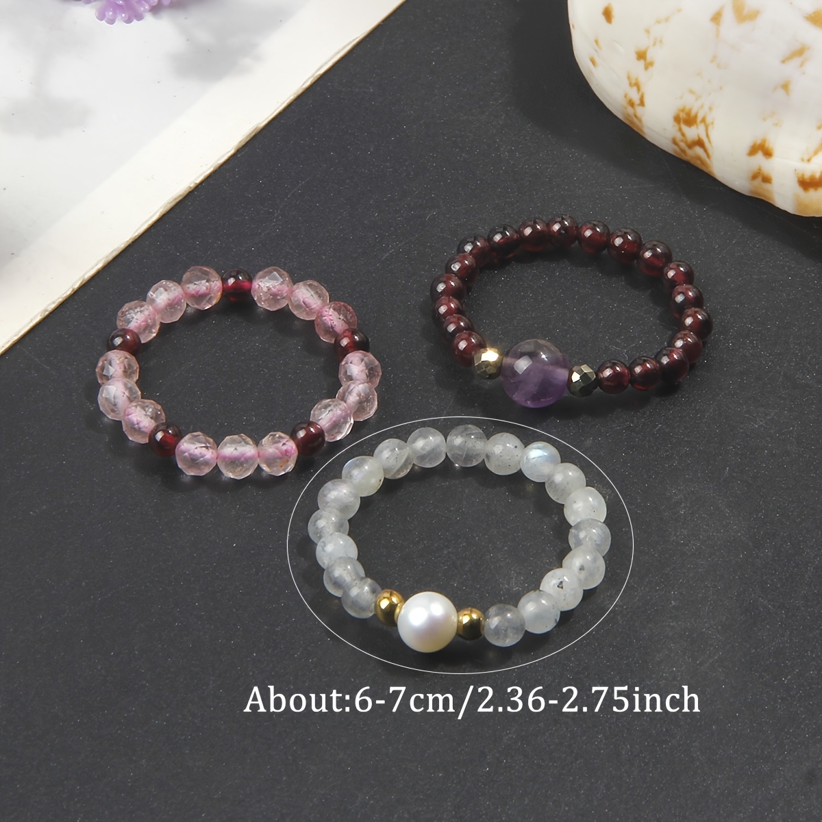 3pcs Natural Rose Quartz Stackable Ring Set, Exquisite Gift