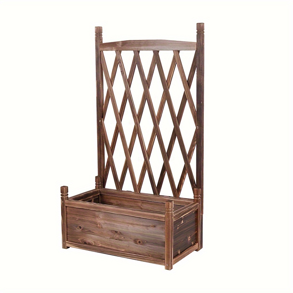 TEMU Wooden Raised Plant Bed Garden Patio Elevated Planter Box With Trellis 45.2" Height For Growing Fresh Herbs, Vegetables, Flowers