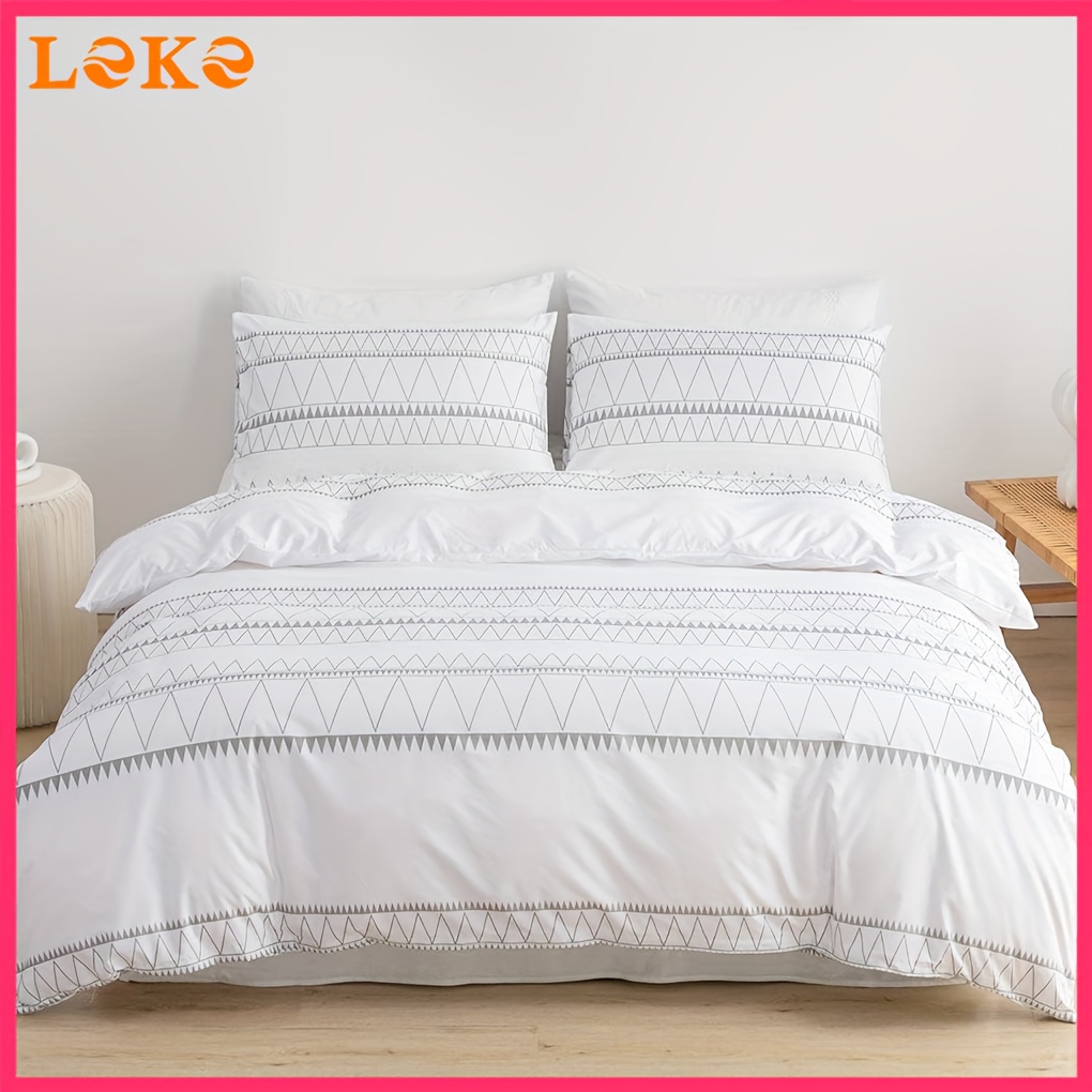 TEMU Leke - Duvet Cover Queen, White Microfiber Queen Duvet Cover Set 3pcs Ultra Soft Bedding Comforter Cover Set, 1 Boho Duvet Cover And 2