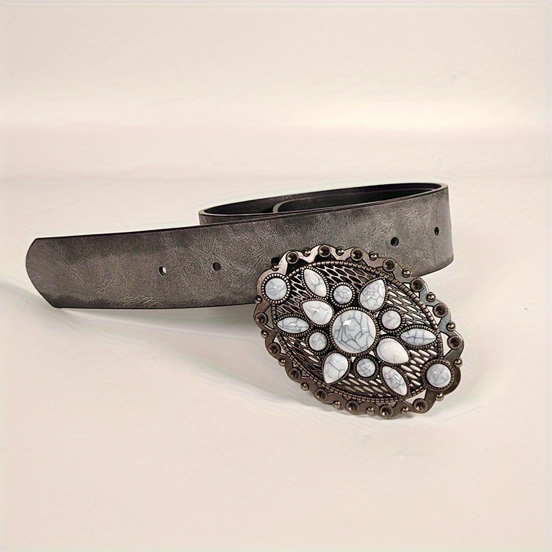 Image of Grey Casual Women's Belt,carved Alloy ,luxury Style Gemstone Women's Belt,women's Dress,jeans, Shirt, Belt, Decorative Accessories Festival Gift,birthday Gift