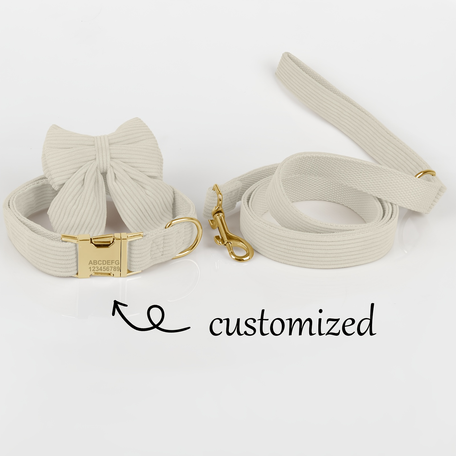 Personalized Velvet Dog Collar and Leash Set, 3pcs