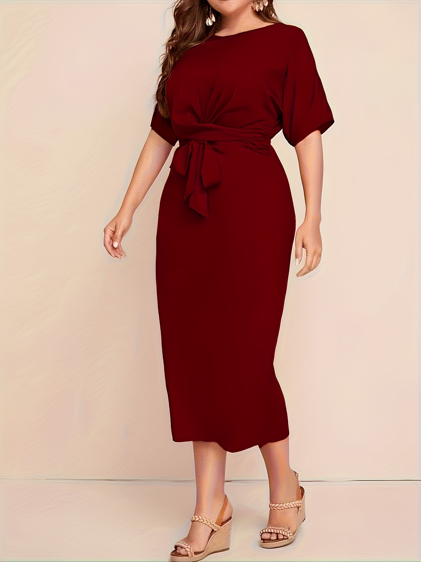strapless open back dress Linen Blend Red Off Shoulder Midi Dress - All Dresses