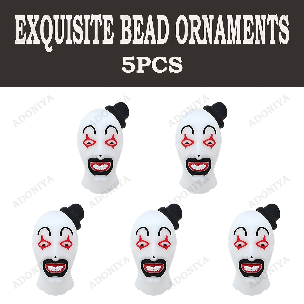TEMU 5pcs Clown-themed Silicone Beads With Clown Face - Beads Suitable For Making, Earrings, Necklaces, Bag Charms, Phone Accessories, Creative Craft