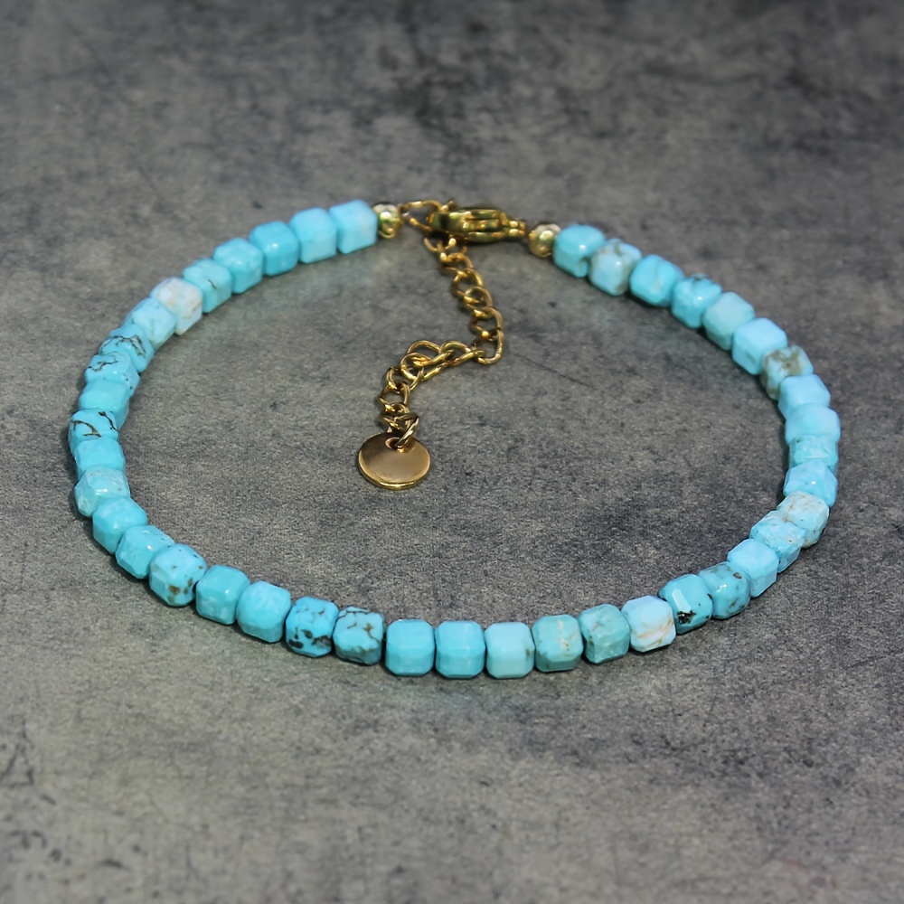 

Chic Natural Turquoise, Lapis , And Agate Beaded Handcrafted 1pc Strand Chain, No Plating - For Daily And Vacation Wear, All