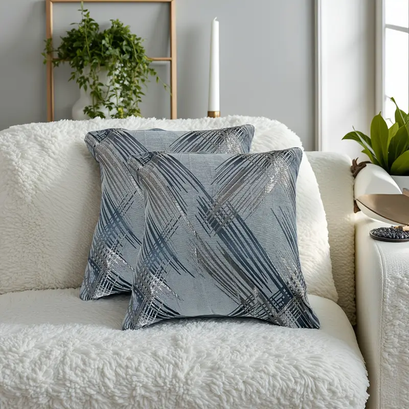 set of 2 line pattern chenille yarn double sided throw pillowcase soft and comfortable square throw pillow cover cushion cover holiday gifts decorative for sofa bed 18 x 18 weight 0 95 Product details 7