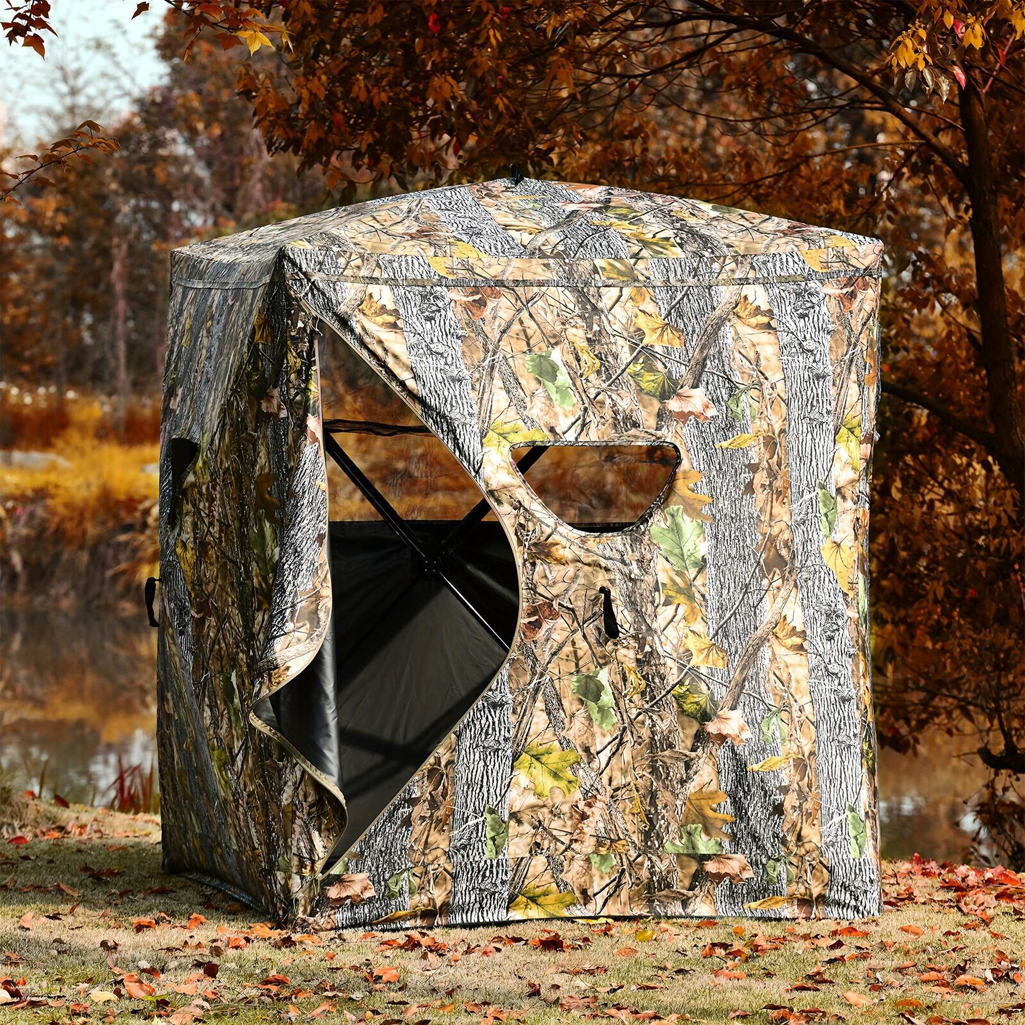 

3 Person Portable Hunting Blind Surround View Pop-up Tent W/ Slide Mesh Window