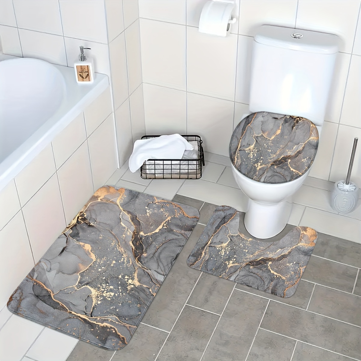 

1pc Style Toilet -piece Set, With Toilet Seat Ring, Toilet Bathroom Anti-slip Floor Mat U-shaped Mat, Size 38*45cm 14.96*17.71inch, 35*45cm 13.77*17.71inch, 45*75cm 17.71*29.52inch