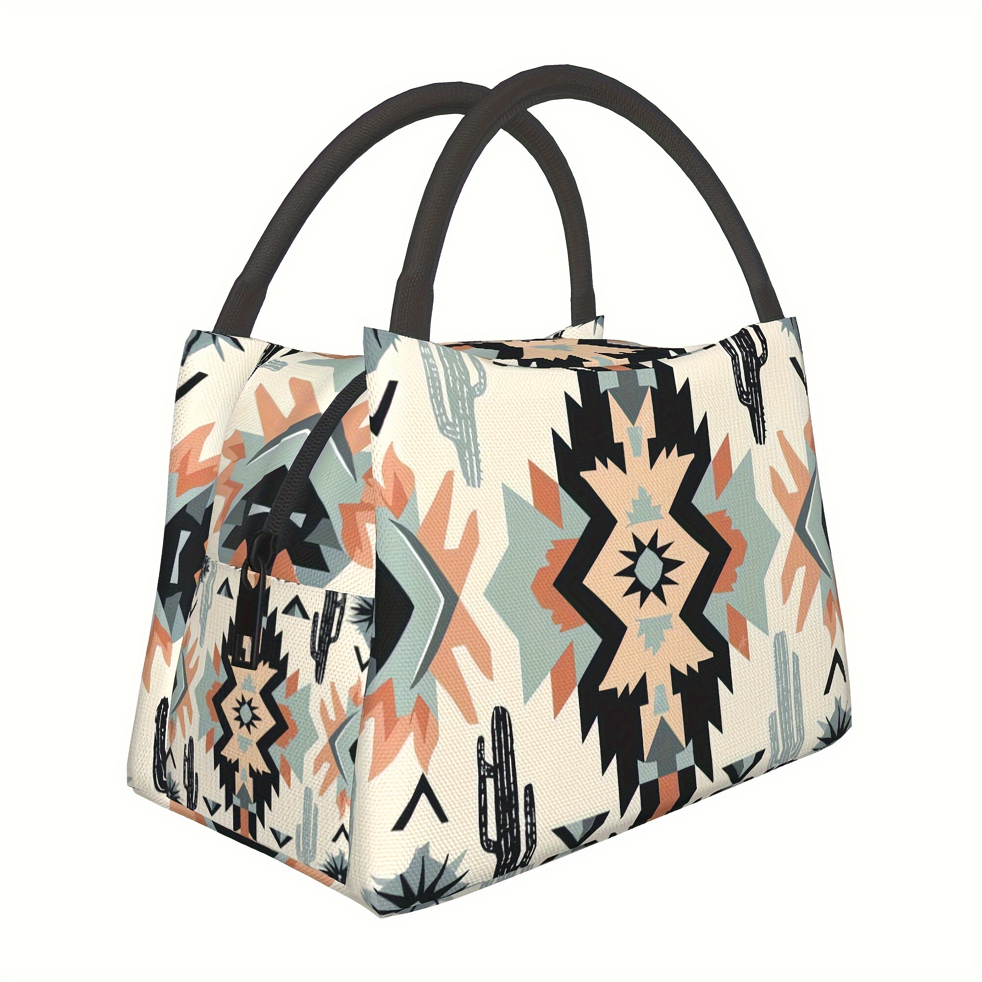 TEMU 1pc Bohemian Pattern, Portable Reusable Cooler Bag, Insulated Lunch Bag, For Camping Picnic Beach Essentials, Suitable For Home, Restaurant, Office, Workplace And Outdoor, 11x6. 5x7in