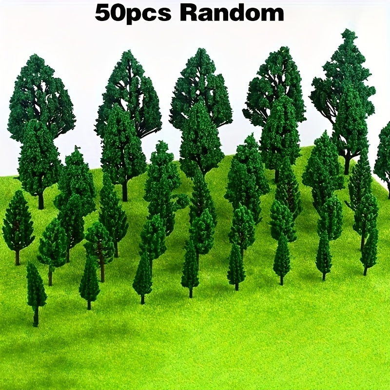 50pcs Model Trees 2-6cm/0.79-2.36in Mixed Model Tree Train Landscape Architecture Tree Diy Crafts Decoration Tree, Halloween/thanksgiving/christmas Gift Easter Gift(random Styles)
