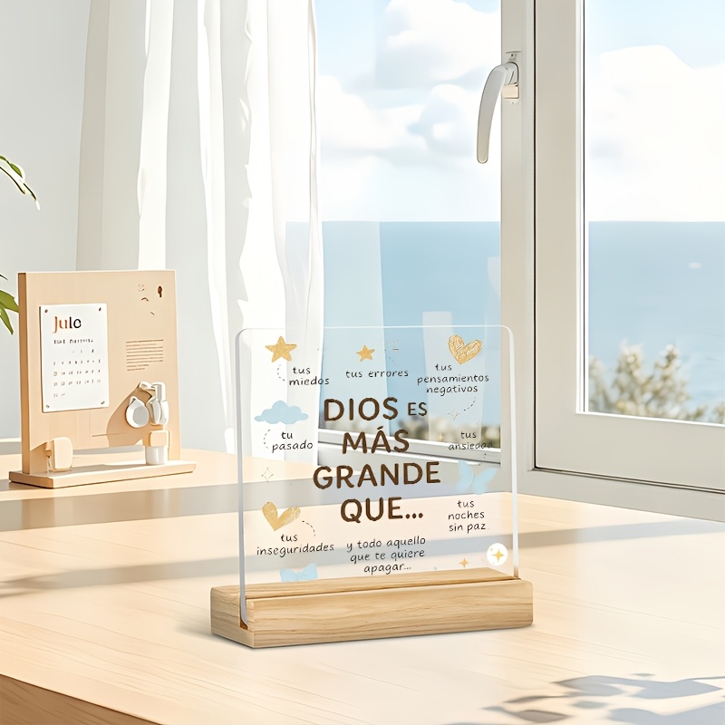 TEMU 2d Flat, 2d Minimalist And Fresh Spanish Faith Quote Desktop Standee, Featuring Low- Hand-painted Decorative Patterns With Layered Text . The