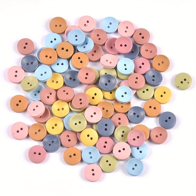 

50pcs Boutons Ronds en Bois Multicolores à Trous, Mélangés Aléatoires, Accessoires de Décoration pour Vêtements DIY à Coudre à