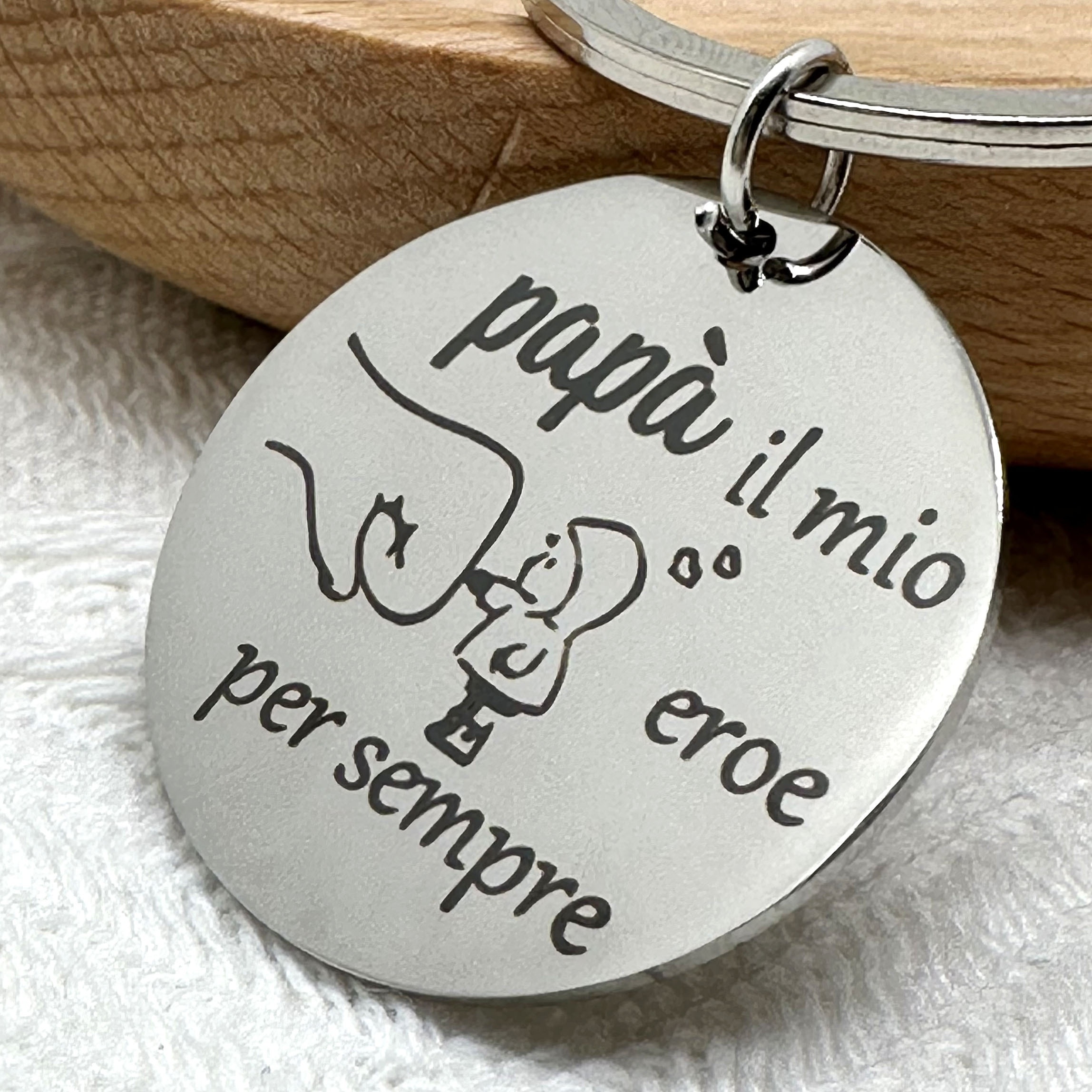 

Fathers Day Spanish Engraved Keychain - Stainless Steel 'papá Il Mio Eroe ' Dad Keyring For , Father's Day