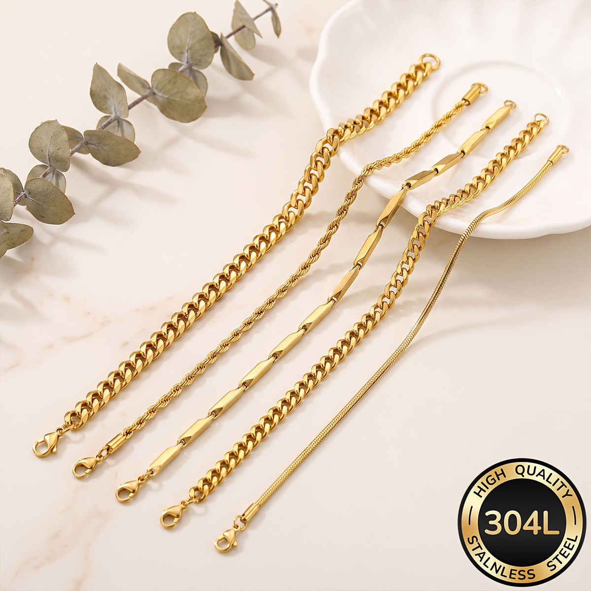 5pcs Set 18K Gold Plated Bracelets for Men