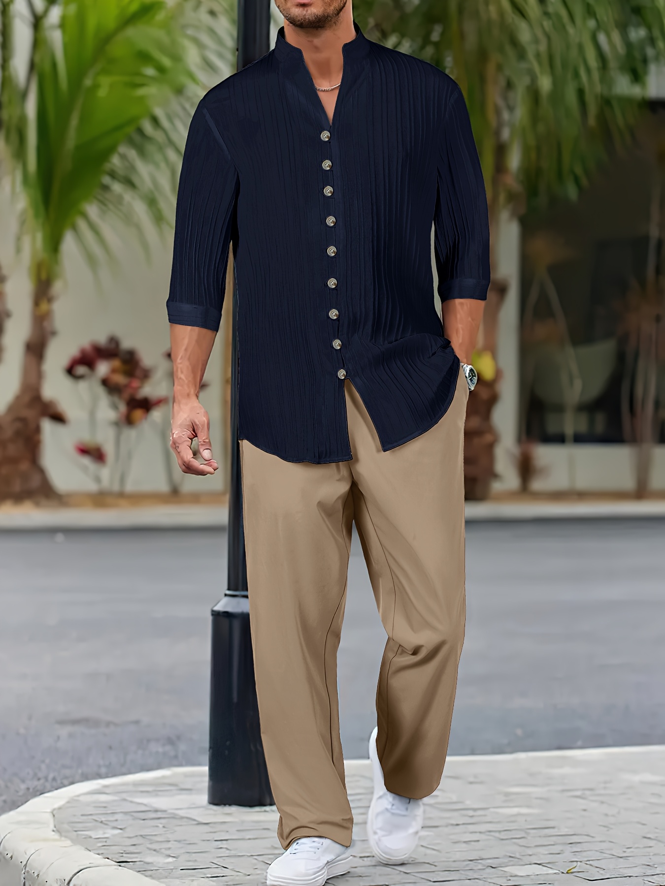 men's summer casual two piece set wave pattern short sleeve Temu