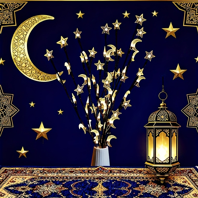 1pc branch tree-shaped decorative light (vase not included), battery powered (batteries not included), LED star and moon branch light for Christmas home decoration, vase filler, suitable for indoor bedrooms, weddings, parties, Ramadan decoration