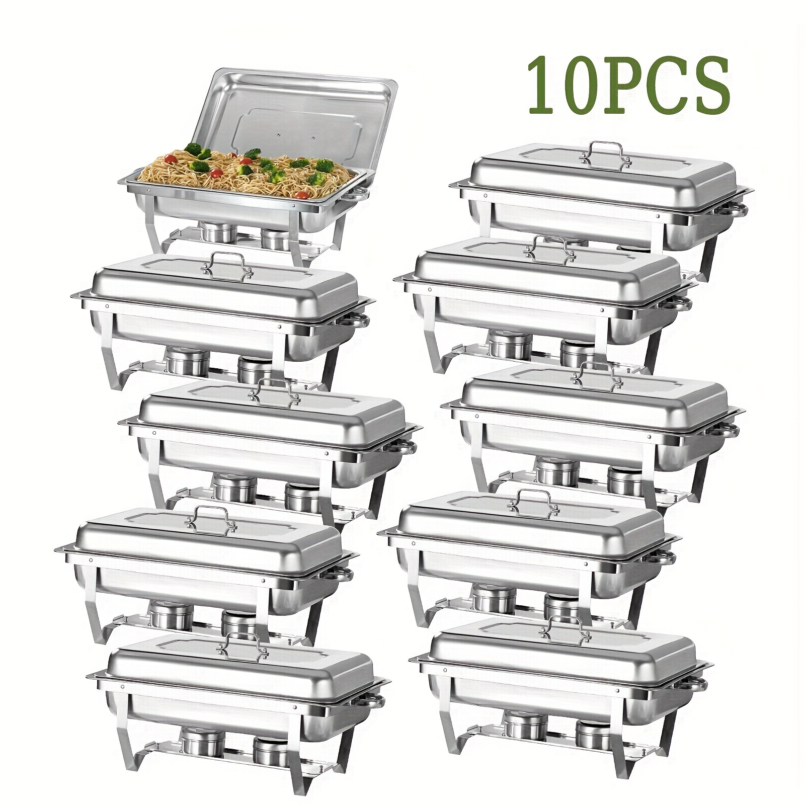 

Chafing Dish Buffet Set, 2/4/5/6/7/8/9/10 Pack 8qt Full Size Stainless Steel Chafing Server Dish, Catering Food Warmer For Parties, Buffets, Wedding, Banquet