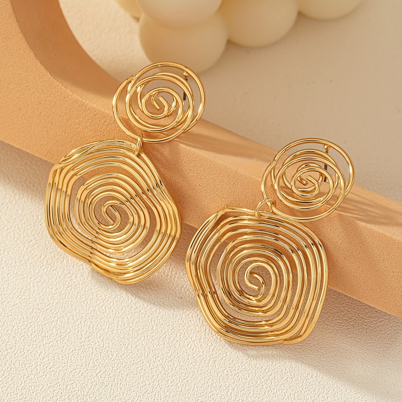 Vintage Golden Spiral Pattern Dangle Earrings, Punk Style