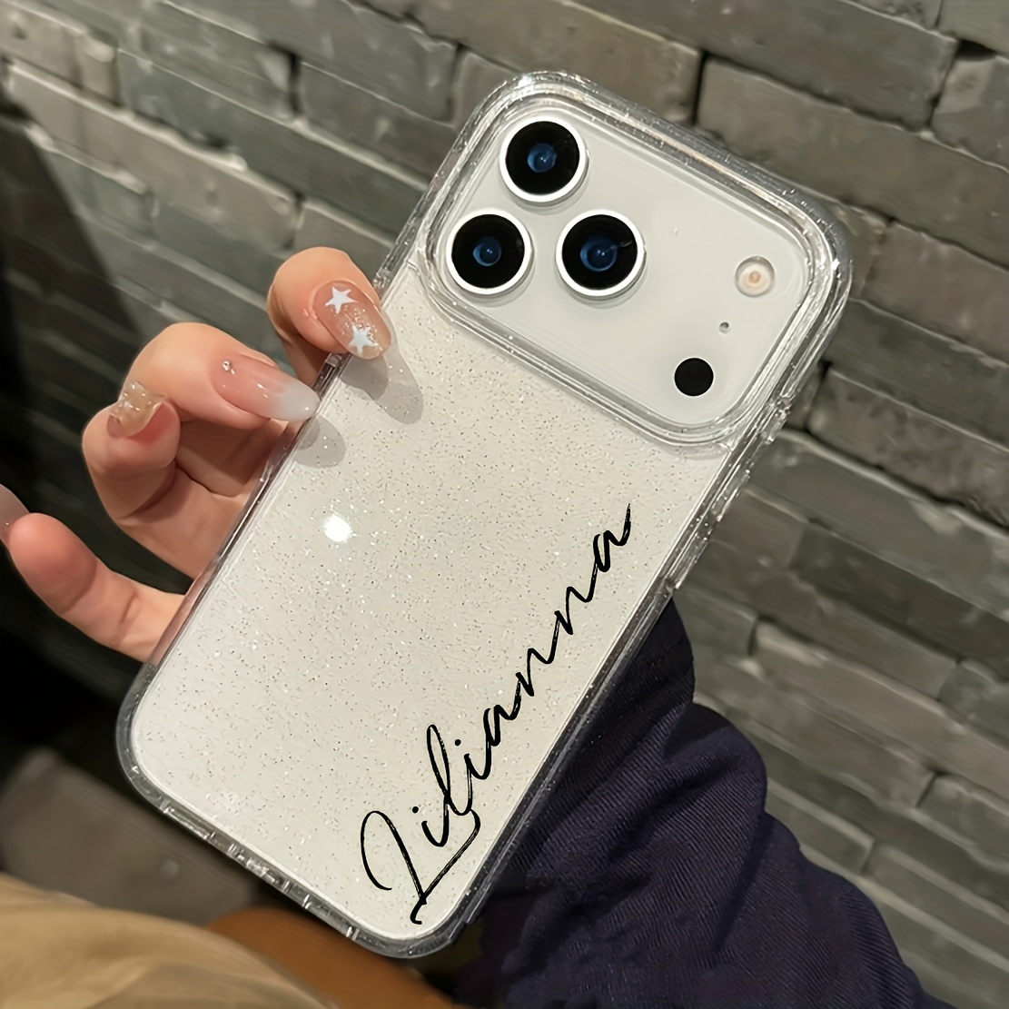 TEMU Phone Case - Customizable Diy Name Phone Case With Large Hole And Glitter, Suitable For Iphone 17 Pro Max, 17 Air, 16 Plus, 15 Pro, 14 Plus, 13,