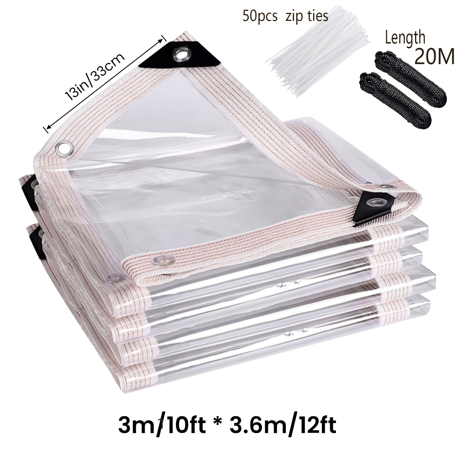 TEMU Clear Waterproof Tarps Heavy Duty Outdoor Garden Rainproof Covering, Clear Vinyl Tarp With Grommets, Transparent Waterproof Tarpaulin For