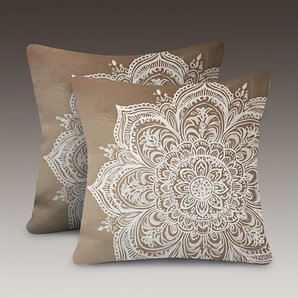 2pcs, Double Sided Soft, Throw Pillow Cover 18x18inch, Stenciled On A Tan Background, Soft And Durable, Suitable For Household Use, Sofas, Beds, No Pillow Core, Ah705sdt2597