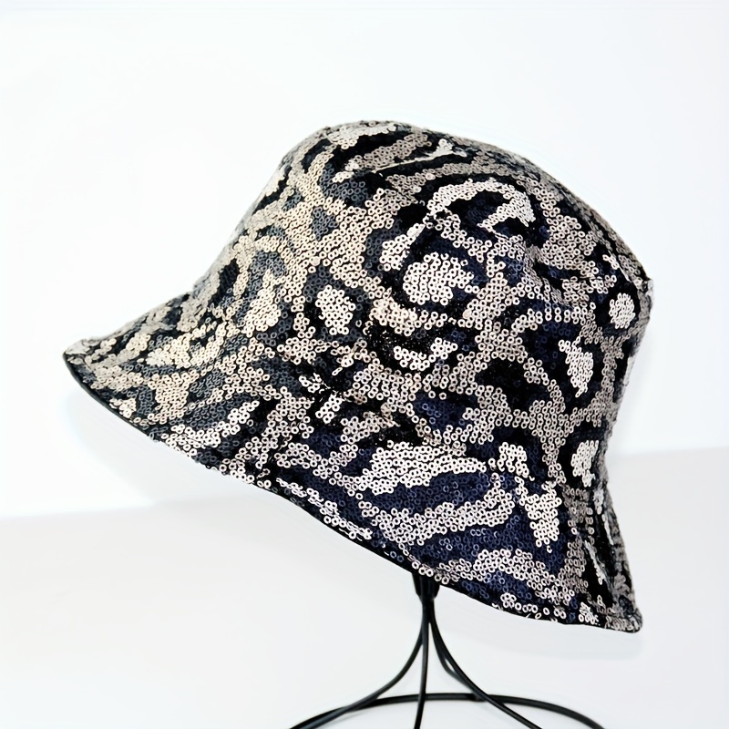 

New Trendy Leopard Print Hat For Women In 2024 Spring And Autumn, A Stylish Brand That Highlights The Face With A Small Basin Hat, Fashionable European And Shiny Sequin Fisherman Hat.