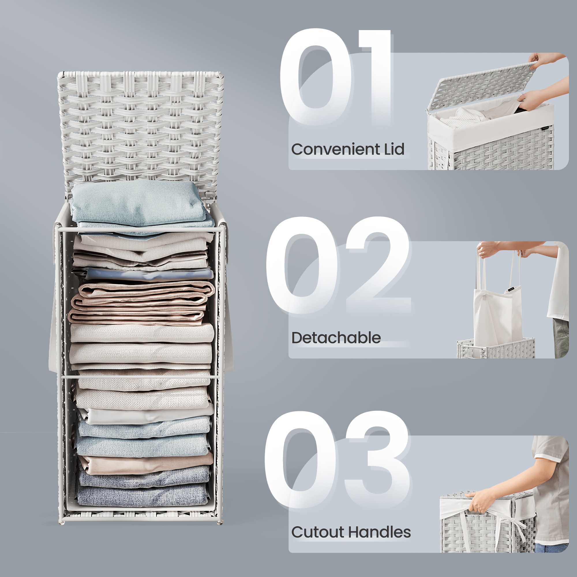 Foldable Laundry Hamper with Lid and Removable Liner