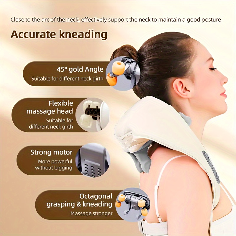 neck massager neck shoulder waist legs relaxation massager rechargeable massage cushion 3d heated deep kneading perfect for relieving at home office and travel holiday gift