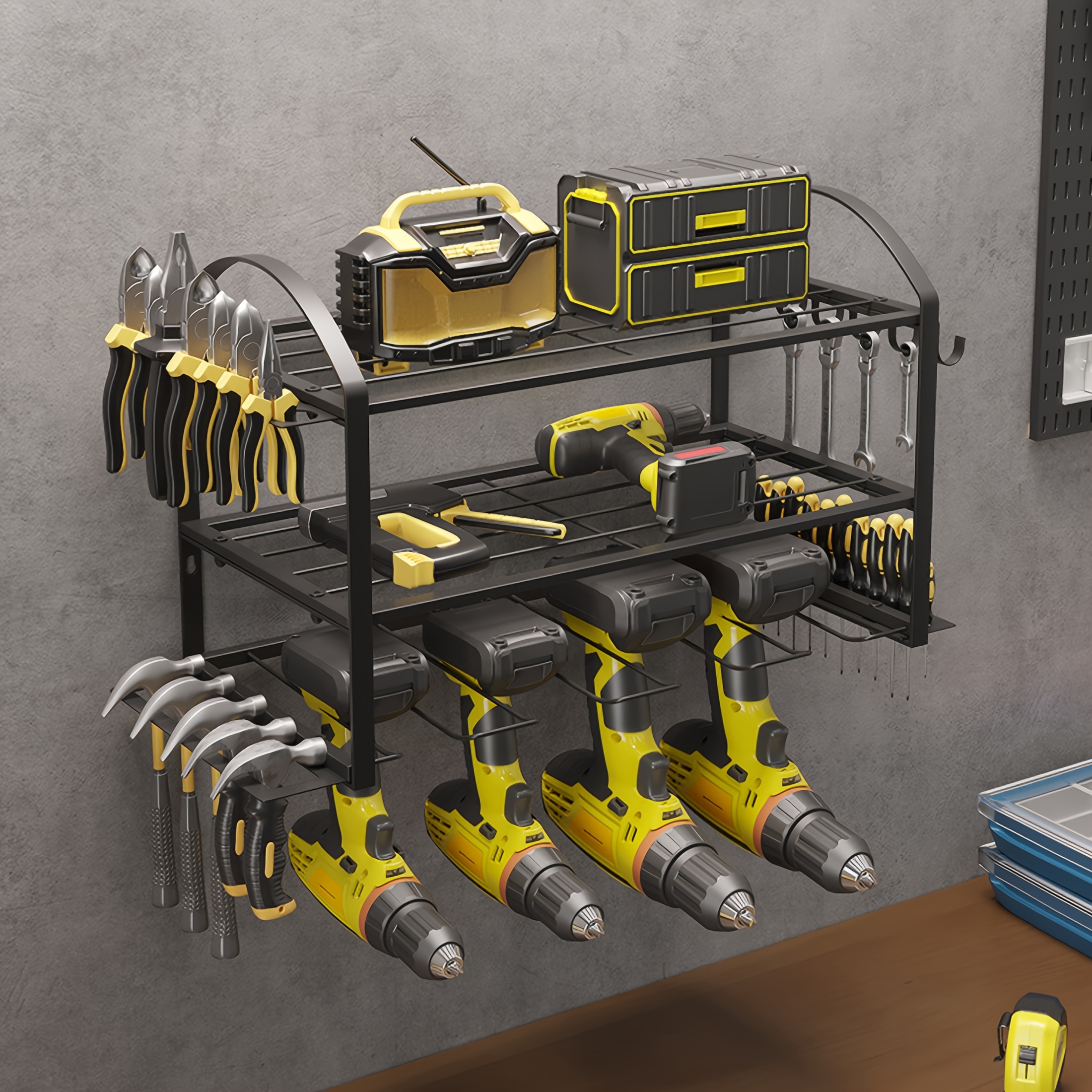 3-tier Wall-mounted Storage Shelf, 40 X 20 X Shelf, Basement Shelf With Side Hooks, Metal Shelves, Storage And , For Tools, Storage Racks