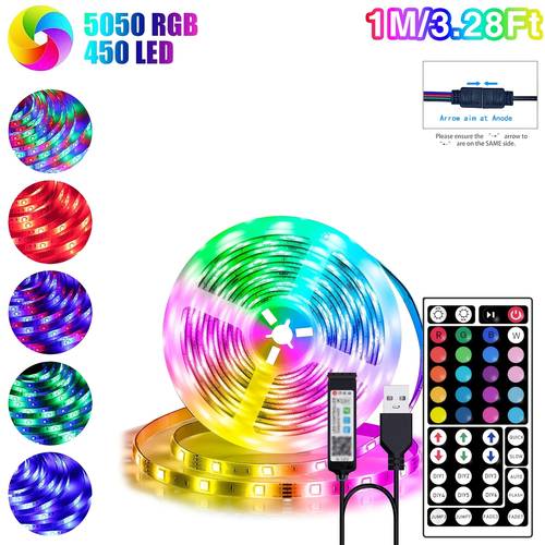 16.4FT/32.8FT/49.2FT RGB LED Strip Lights with Remote Control, 45Leds/M, USB Powered, Adjustable Brightness And Color , Multiple Lighting Effects for TV, Room Decor, Stairs, Holidays And Gaming