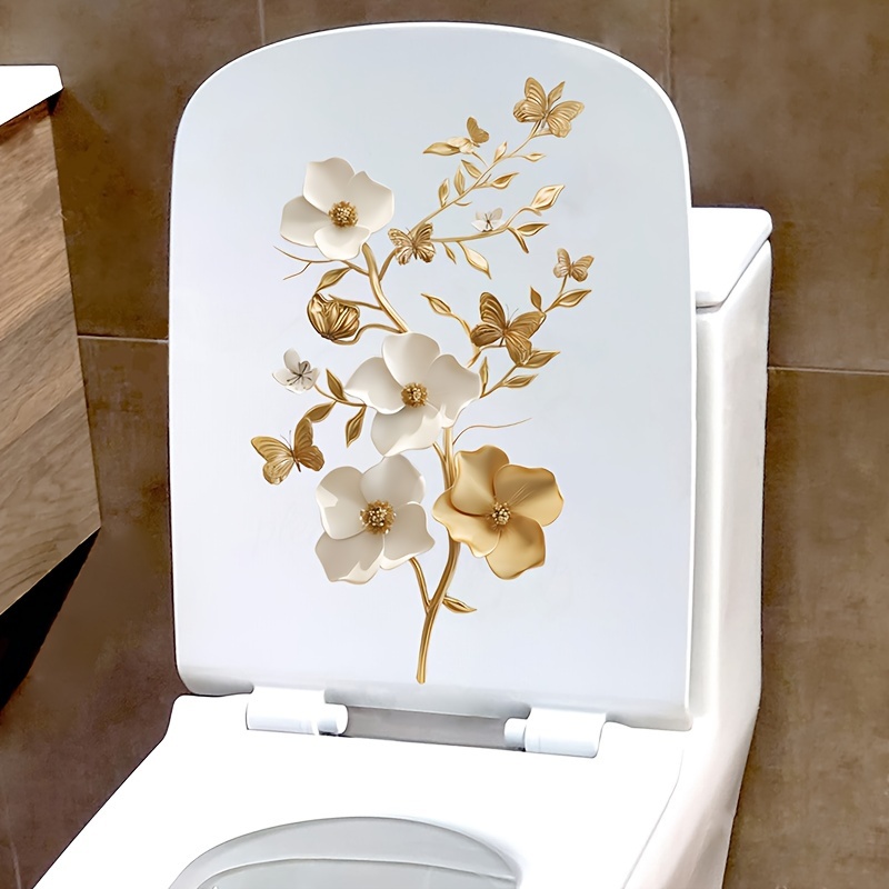 Butterflies Toilet Lid Stickers, Removable Vinyl Botanical Flower Toilet Seat Cover Decal Plant Leaves Flowers Toilet Seat Lid Stickers Diy Removable