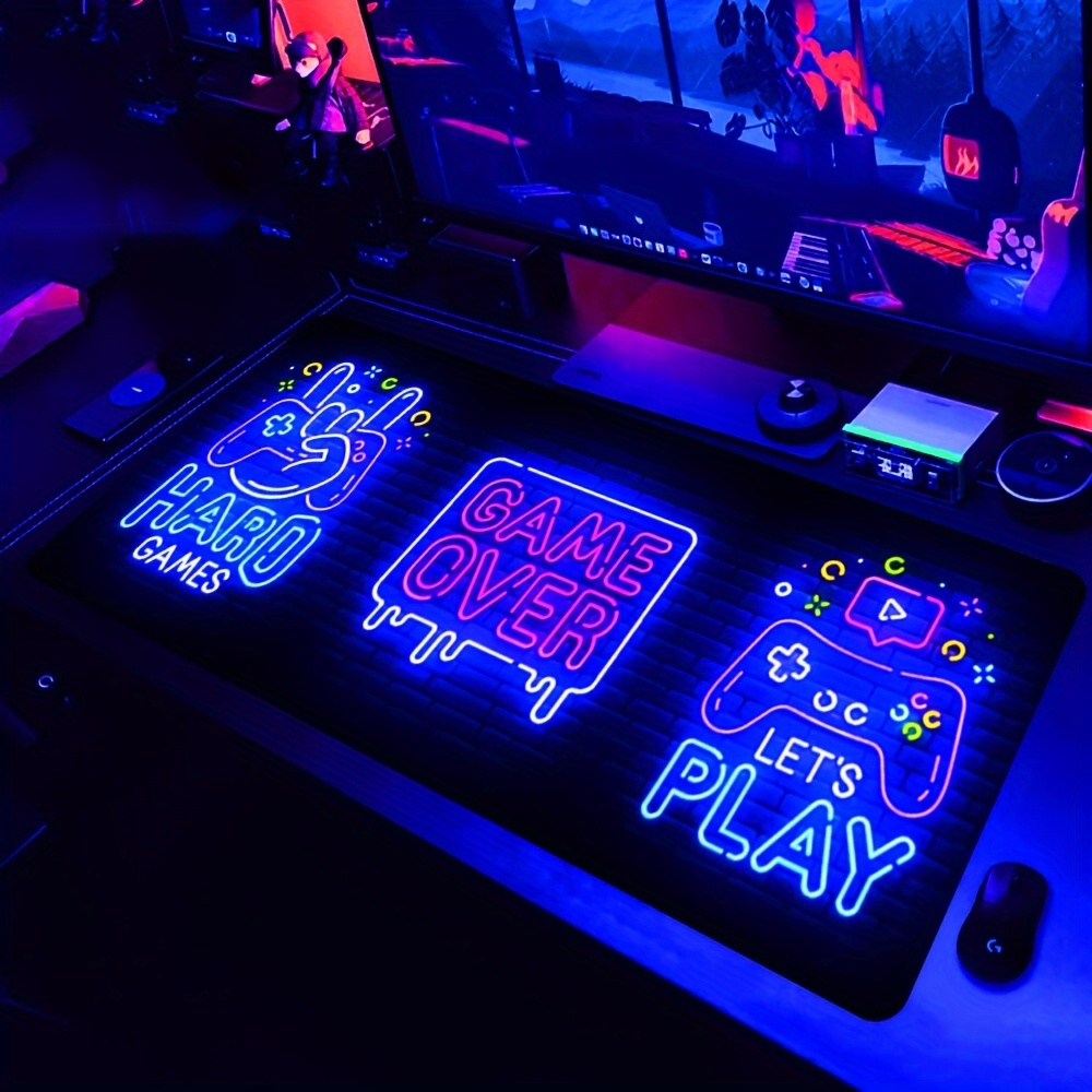 

Fluorescent Gaming Mouse Pad Large Extended Desk Mat, Polyester With & Design, Uv/blacklight Reactive, Washable & Non-slip Rubber Base