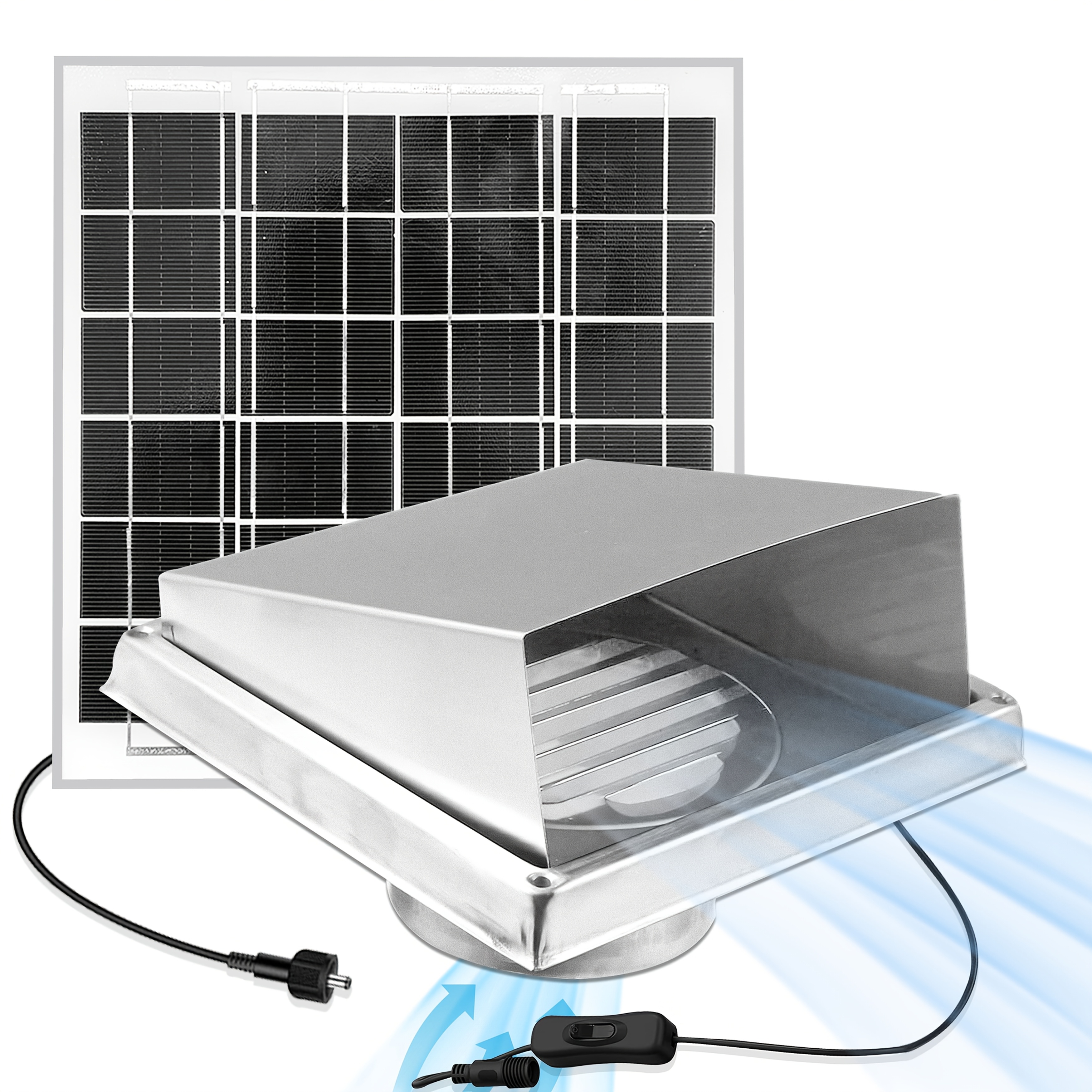 Wall-mounted ventilation fan kit, Φ150mm/Φ100mm fan 8W solar panel  included, suitable for bathroom and kitchen ventilation Durable stainl