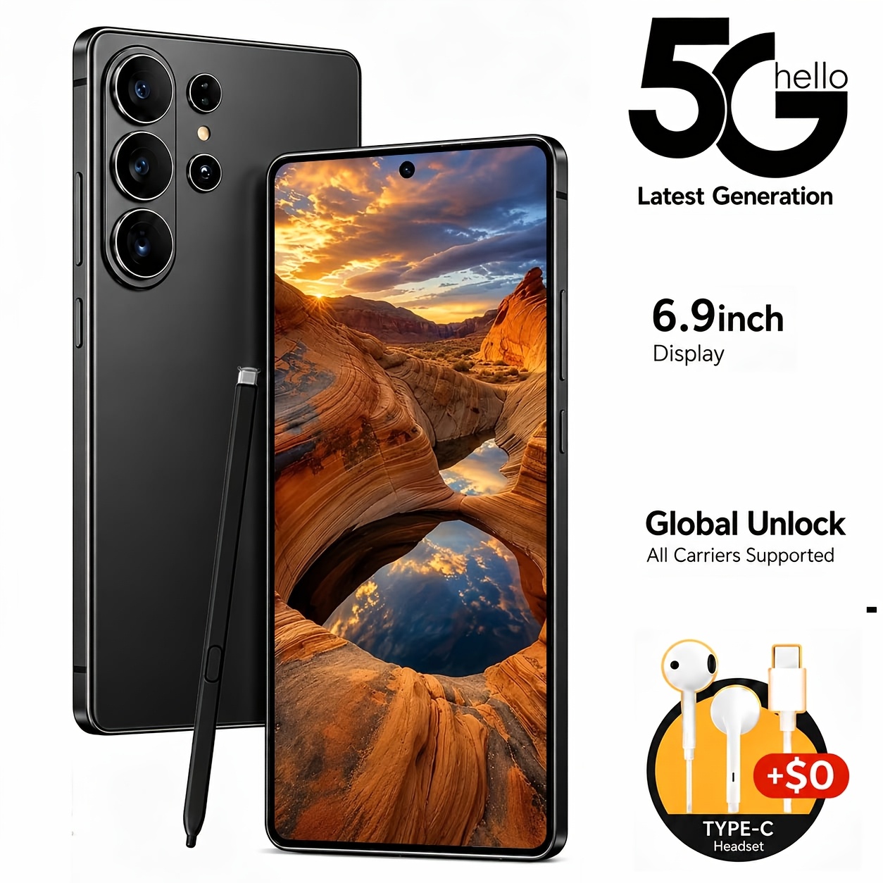 TEMU 26 Ultra Unlocked 2026 New 6.9 Inch Hd Display Mobile Phone, 5g Android Smartphone With Dual Hd Camera, Complete With Headset, Protective Cover,