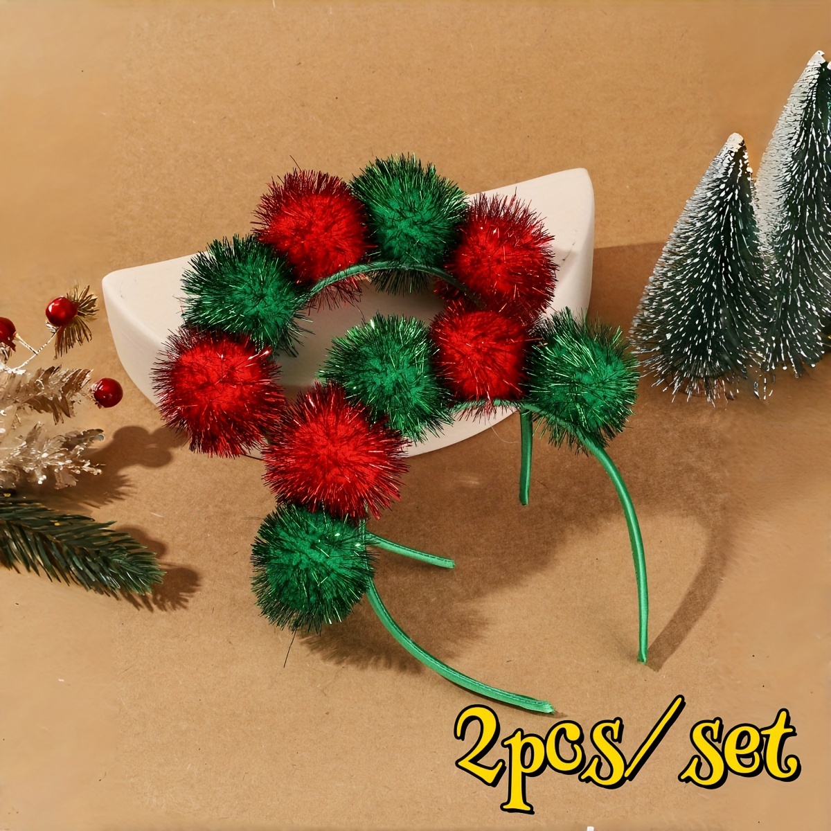 

2pcs-christmas Party Headwear - Fleece Ball Hair Band--beautiful Female Christmas Headband - Lovely Christmas Headband For