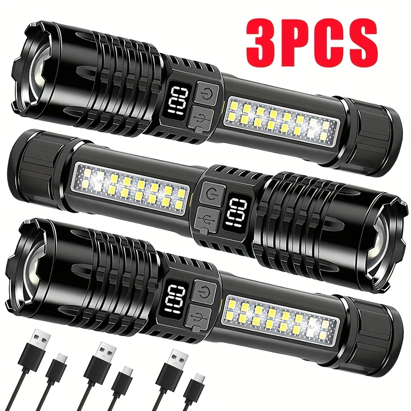 TEMU 3pcs Outdoor Upgrade Flashlight Portable Adjustable Focus Handheld Led Flashlight, Usb Charging, 5, Suitable For Camping, Fishing, Running, Hiking -bright Outdoor Lighting - Gift For Christmas