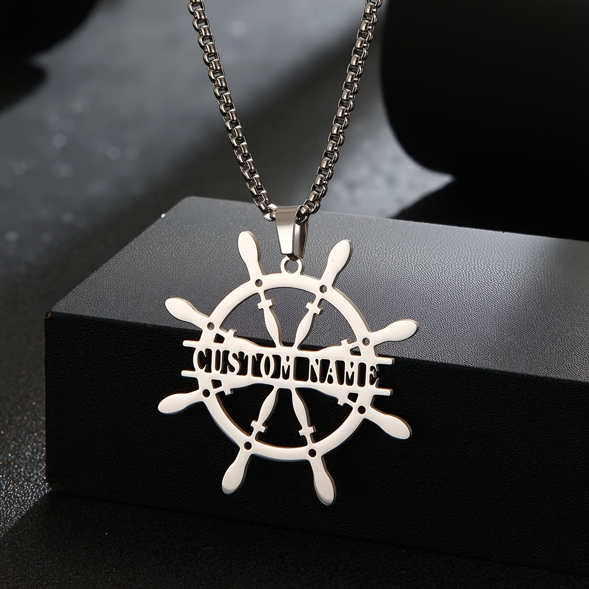 Personalized Stainless Steel Helm Wheel Pendant Necklace