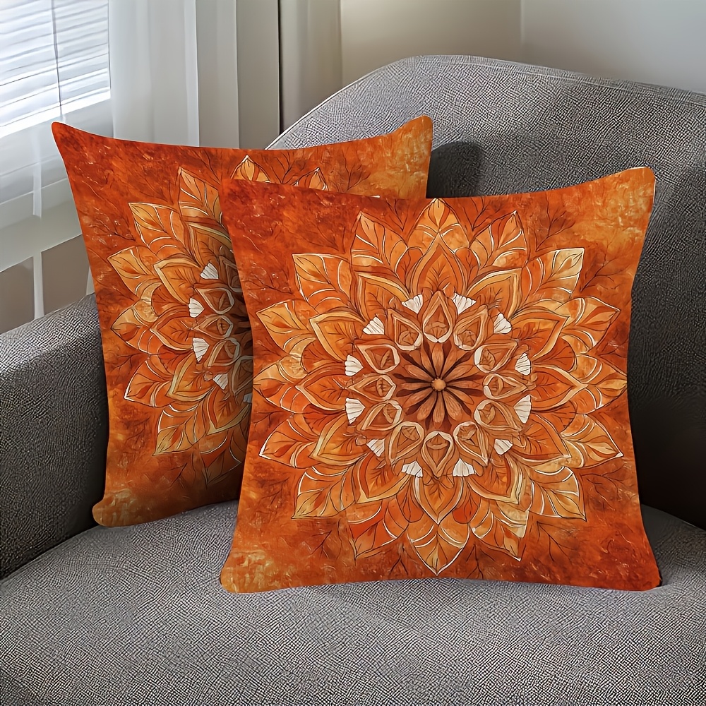TEMU 2pcs, Double-sided, 18x18 Inch Throw Pillow Cover, Featuring A Boho Rust Mandala Design For Autumn, Ideal For Sofas, Living Rooms, And Bedrooms,