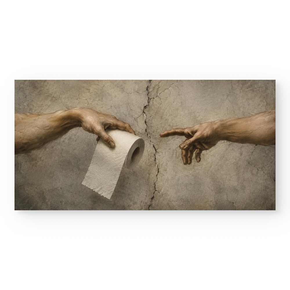 TEMU 2d Flat, Hands Suitable For Restroom Decor - Vintage Crack Texture Vintage Beige Canvas Poster, Horizontal Unframed Tissue Print, Funny Bathroom