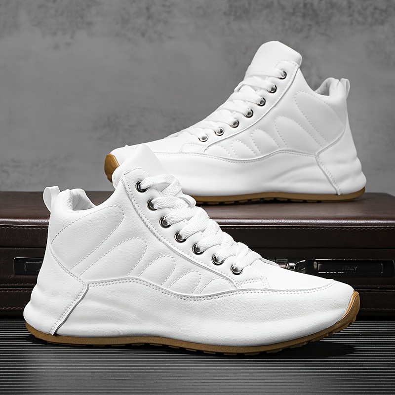 European Site Men's New High-Top Shoes, White Upper, Fashionable Casual Sneakers, White Shoes with Cushioned Soles, Men's Trendy Style