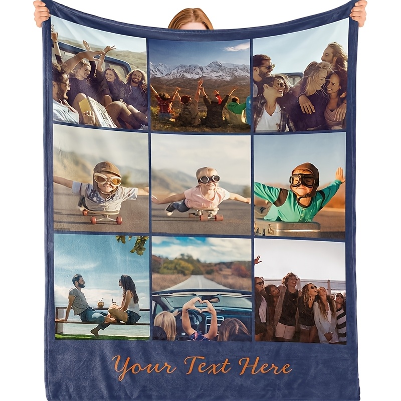 

Personalized Nine-grid Photo Blanket - Custom Text & Picture, Perfect Gift , Family, Pets | Soft Flannel Knit,