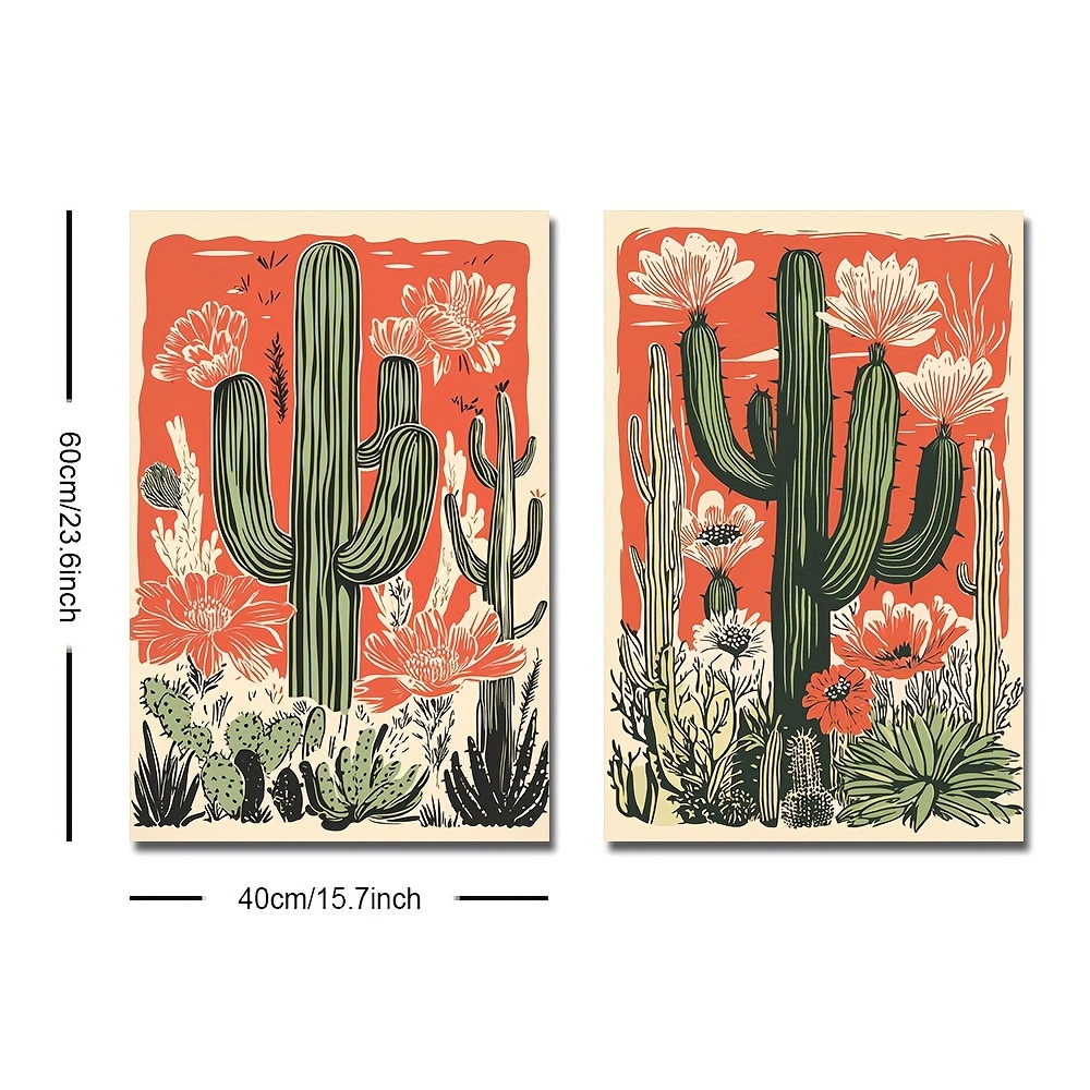 TEMU Set Of 2 Unframed Vintage Boho Poster Retro Southwestern Art Desert Botanical Floral Painting Canvas Print Minimalist Wall Picture For