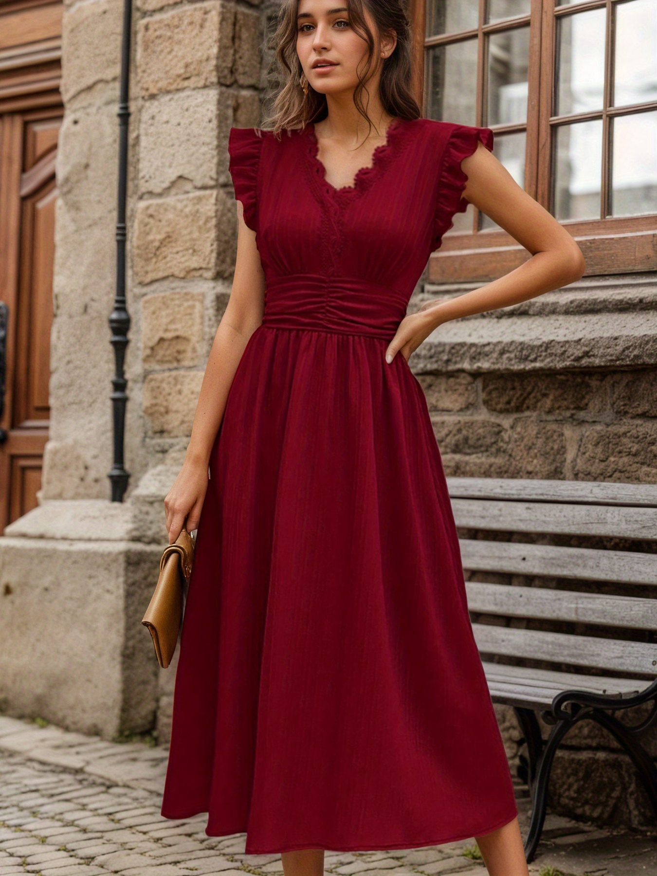 womens summer solid lace trim v neck elegant - Temu Hungary