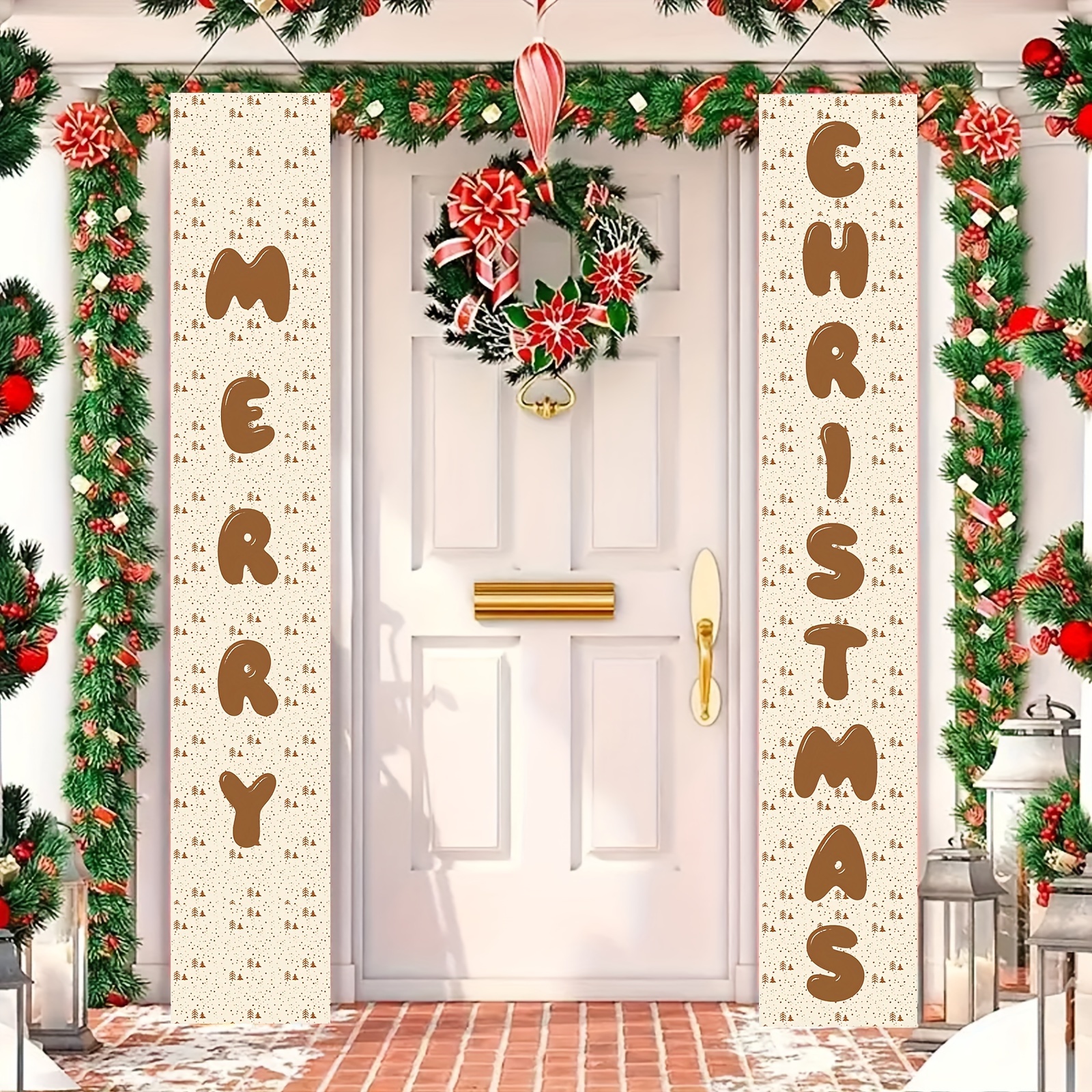 

1pair(180cm*30cm/70.8in*11.8in), Christmas Merry Banner Porch Decoration Couplet, Door Decoration Flag, Outdoor Christmas Day Party Outdoor Porch Decoration Supplies