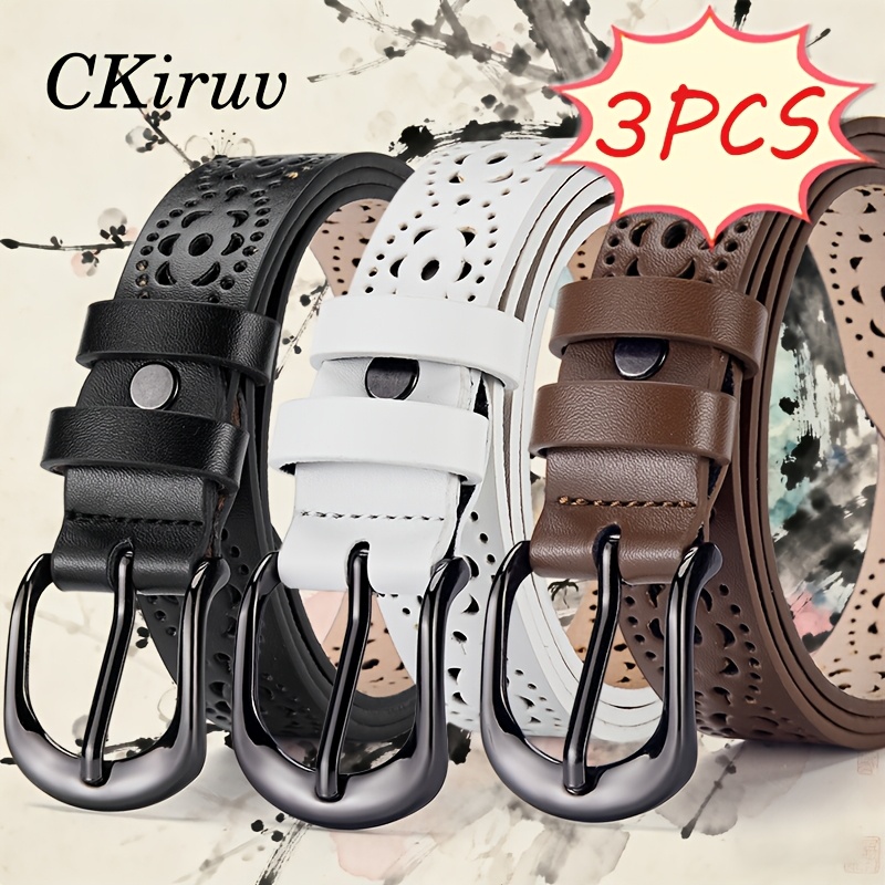 TEMU 3pcs Goth Punk Style Belt Set For Men And Women, Individual Retro Cool Additions, Versatile Adjustable Hole Design, Easy And Non-damaging To