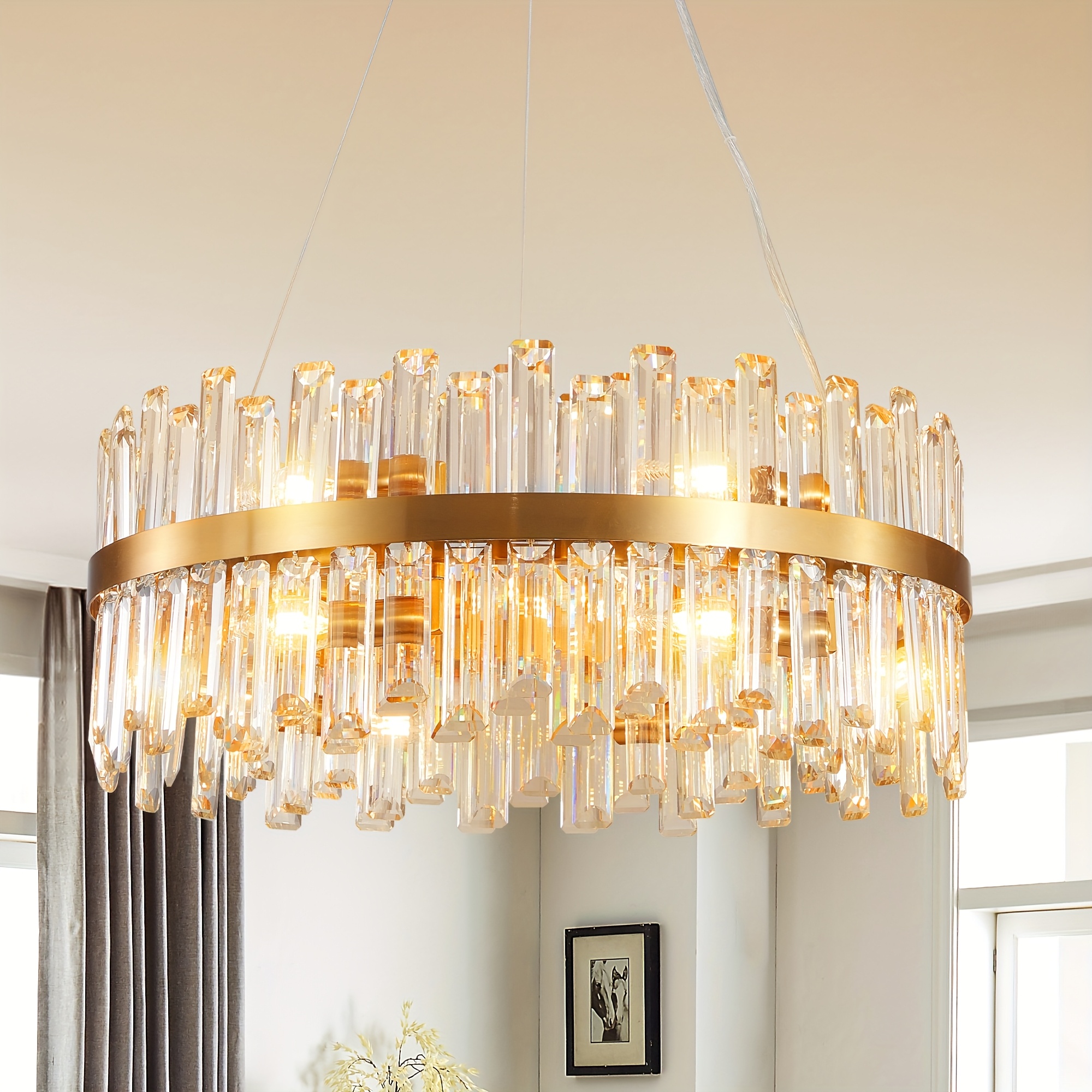 Vintage Crystal Chandelier - 9.5" Diameter, Adjustable Height, Antique Silver Finish For Dining Room, Bedroom