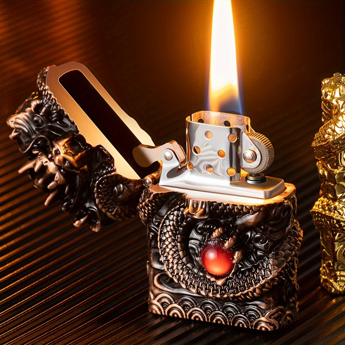 

Cool Lighters, Carving Dragon Antique Lighter, Reusable Kerosene Grinding Wheel Lighter For Collection, Decorative, Gift, Present (no Kerosene)