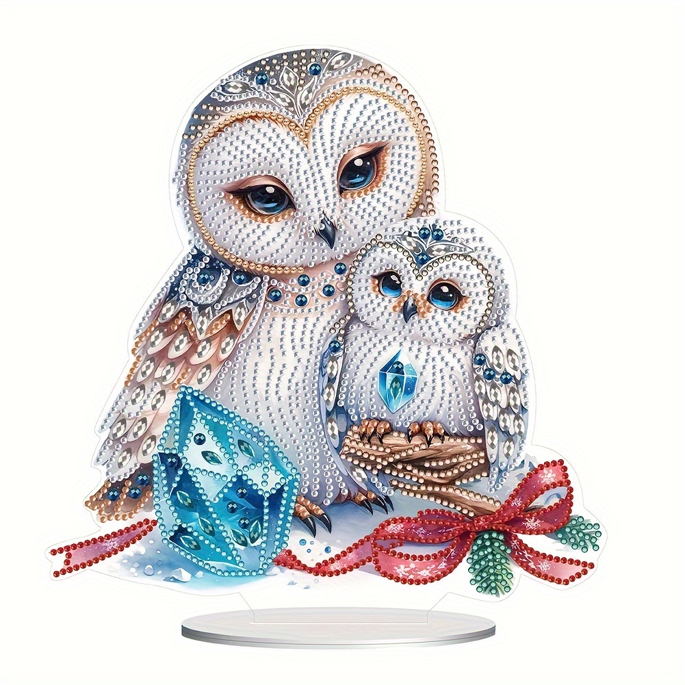 

1pc 5d Diy Diamond Art Painting Acrylic Ornament, Gemstone Owl Ornament Decoration, Gift