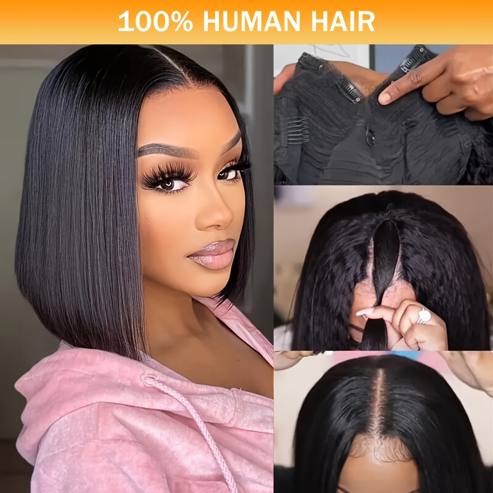 V Part Bob Wigs Straight Short Cut Bob Wig Women Human Hair Temu