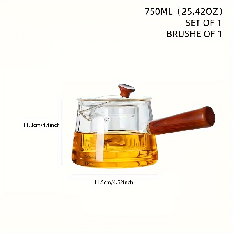 보로실리케이트 유리 측면 손잡이가 달린 찻주전자, 750ml - 가정 및 사무실 사용을 위한 참신한 브러시 처리된 금속 마감 찻주전자, 고온 내성, 크리스마스, 할로윈, 부활절, 하누카, 추수감사절에 이상적